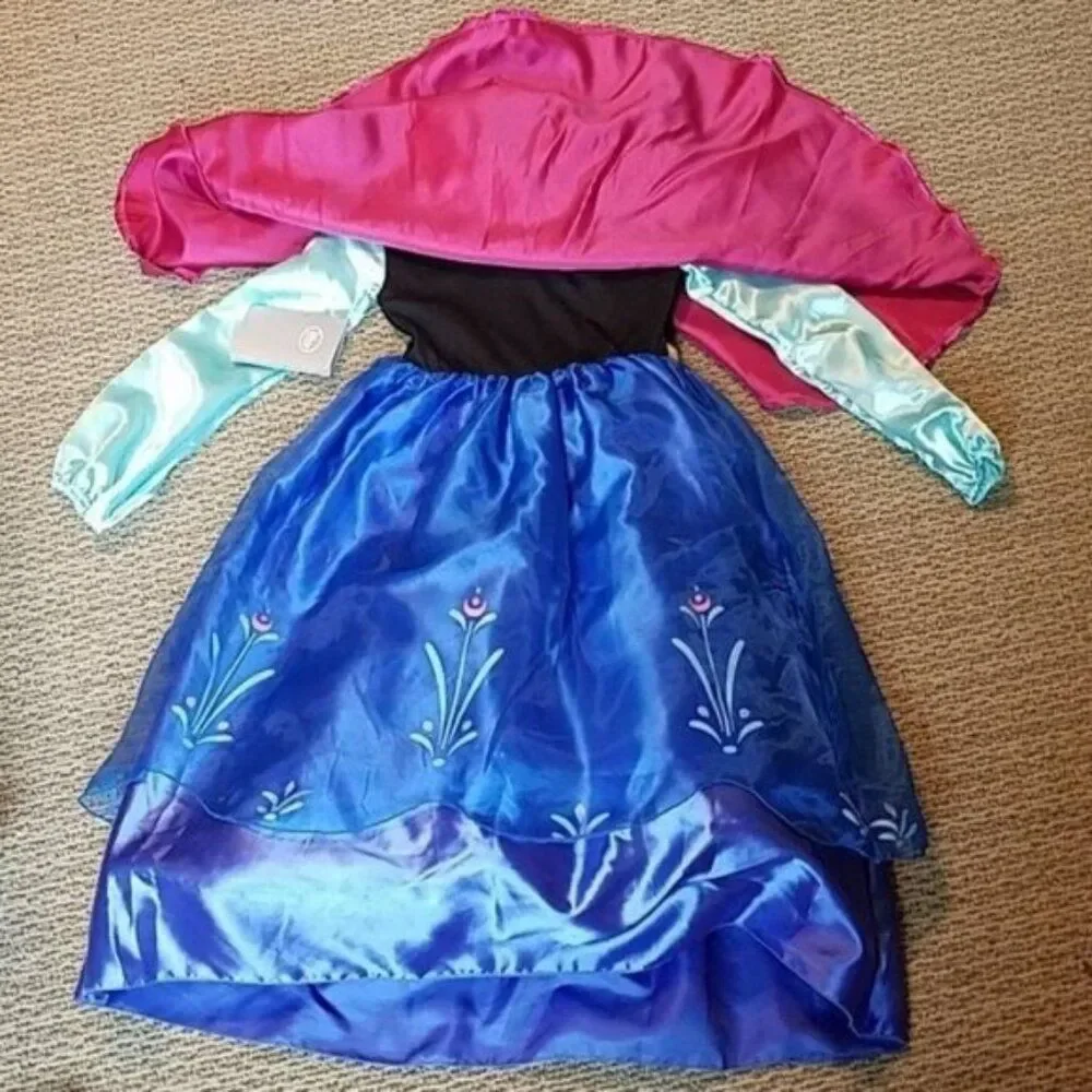 Disney Frozen Princess Anna Dress Cape Costume Girls Kids Youth Size 5/6